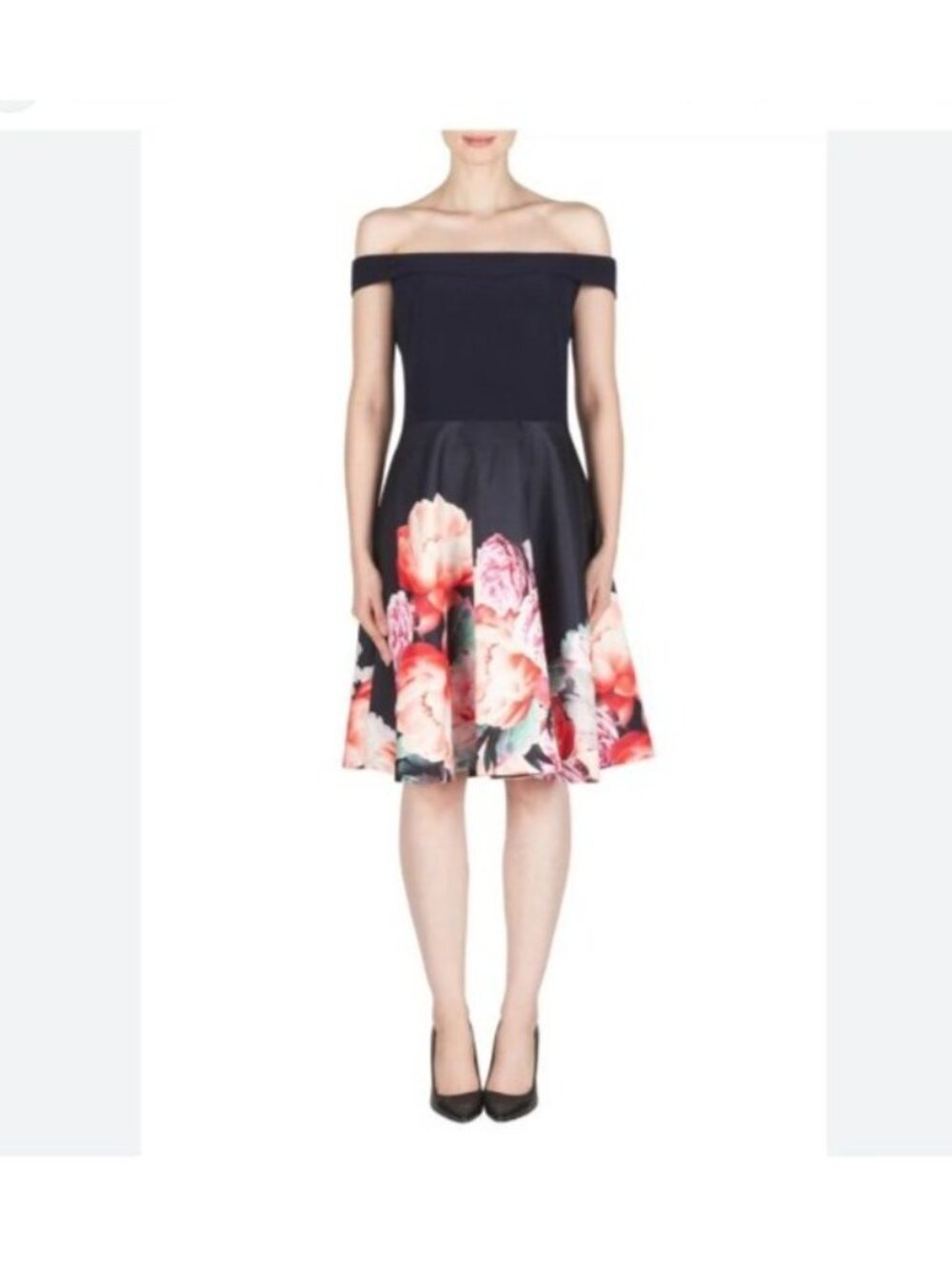Joseph Ribkoff  Romcom Romantic Off the Shoulder Pink Floral Cocktail Dress size
